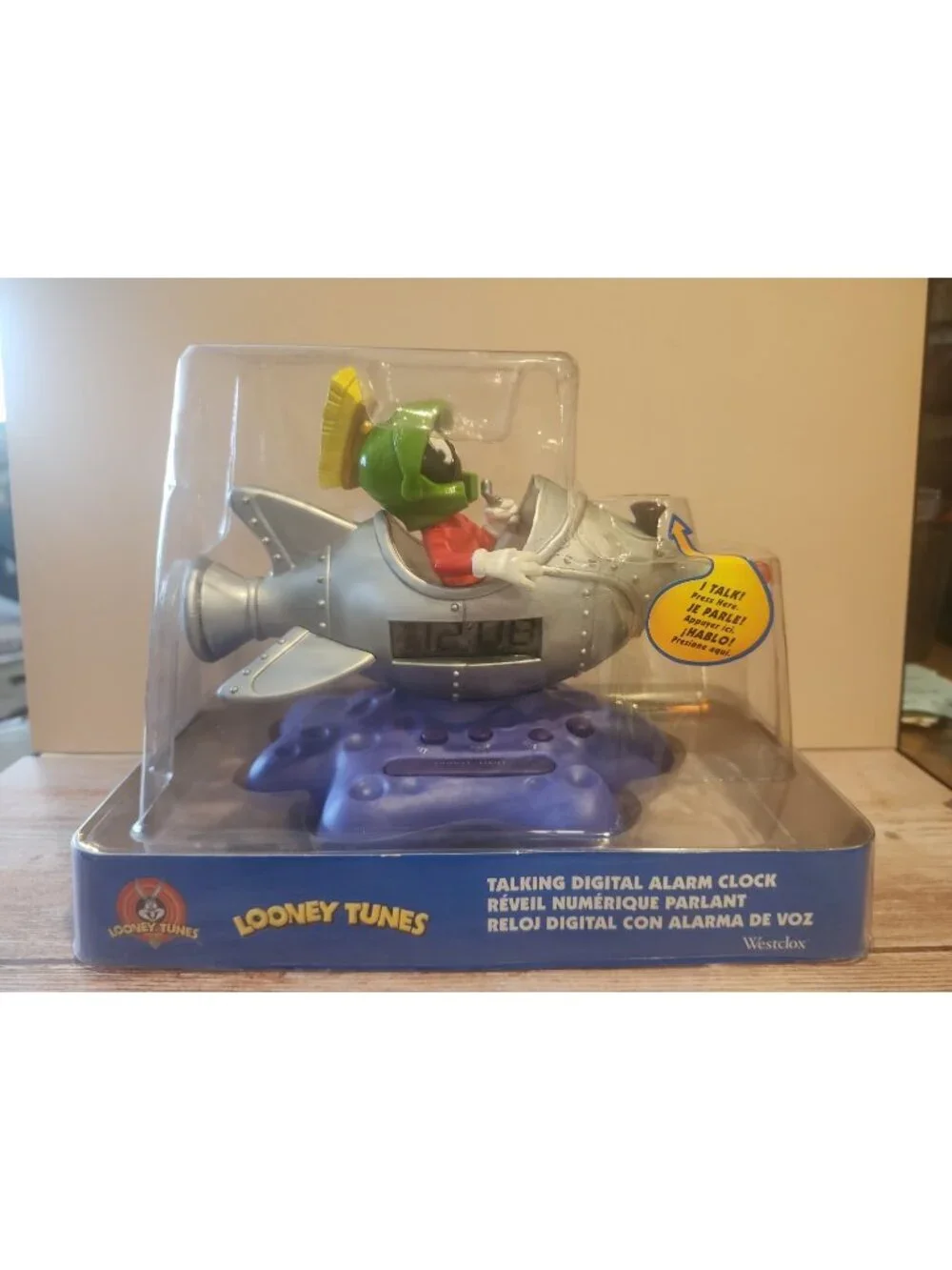 NIB~Vtg 1998~Looney Tunes~MARVIN MARTIAN~Talking Digital Alarm Clock~Westclox